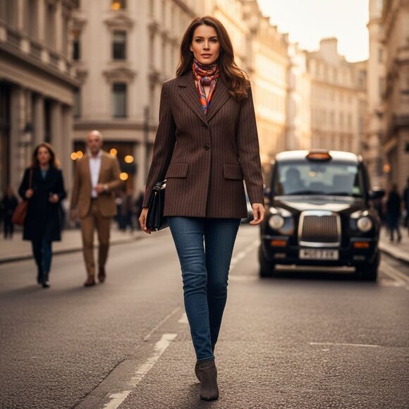 Christian Dior Brown Pinstripe Blazer Jacket Womens Size 12 Classic Tailored Loo - Picture 3 of 16